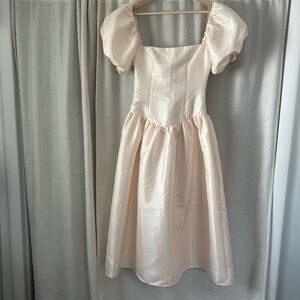 Lulus Charm Cream Taffeta Puff Sleeve Midi Dress